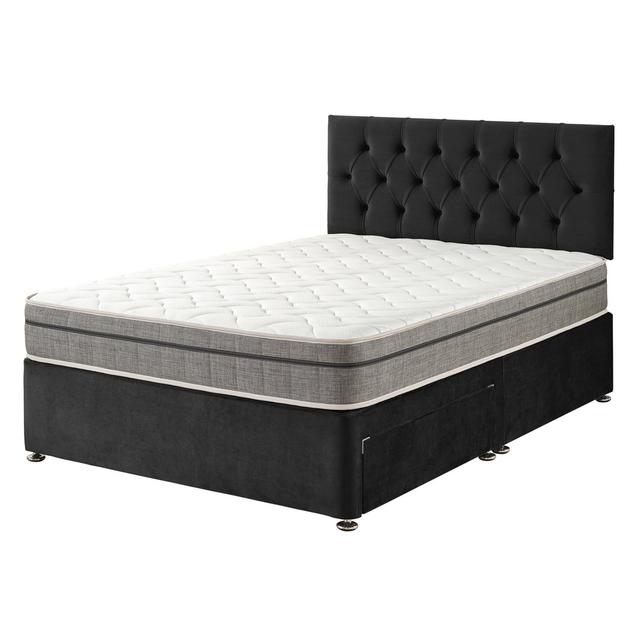 Opie Pocket Memory Divan Bed Set Rosdorf Park Size: Double (4'6), Colour: Onyx, Storage Type: 4 Drawers on Productcaster.