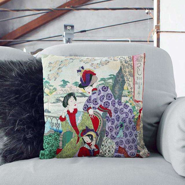 Japanese Women in Western Clothing by Toyohara Chikanobu Cushion with Filling East Urban Home Size: 40cm H x 40cm W x 15cm D, Backing Colour: Black on Productcaster.