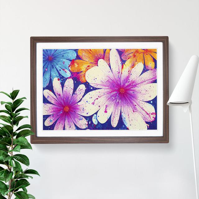 Animated Flower Splash Abstract - Picture Frame Graphic Art Marlow Home Co. Size: 46cm H x 64cm W x 2cm D, Frame Colour: Walnut Framed on Productcaster.