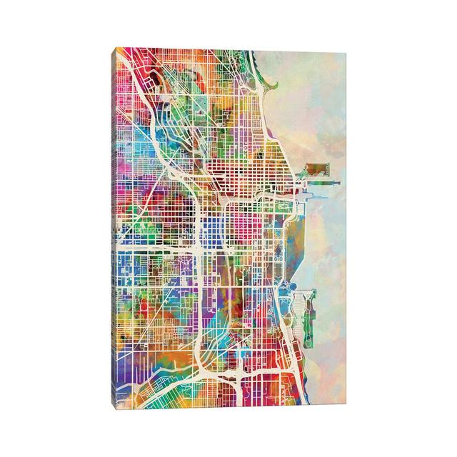 Chicago City Street Map I by Michael Tompsett - Wrapped Canvas Gallery-Wrapped Canvas Giclée Borough Wharf Size: 101.6cm H x 66.04cm W x 1.91cm D on Productcaster.