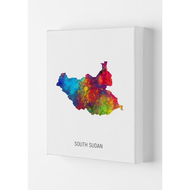 South Sudan Watercolour Map by Michael Tompsett - Print Latitude Run Size: 29.7cm H x 21cm W x 4cm D, Format: Wrapped Canvas on Productcaster.