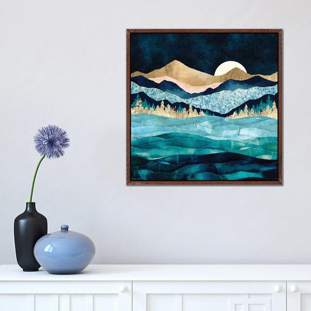 Midnight Ocean - Graphic Art Print on Canvas Alpen Home Size: 93.98cm H x 93.98cm W x 3.81cm D, Frame Option: Brown Framed on Productcaster.