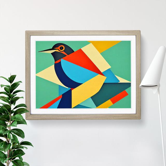 Kingfisher Bird Abstract Vol.4 - Single Picture Frame Print Metro Lane Size: 46cm H x 64cm W x 2cm D, Frame Colour: Oak on Productcaster.