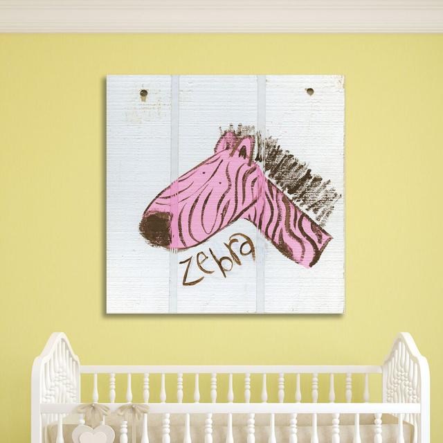 Happy Pink Zebra by Erin Burston - Wrapped Canvas Painting East Urban Home Size: 46cm H x 46cm W x 4cm D on Productcaster.