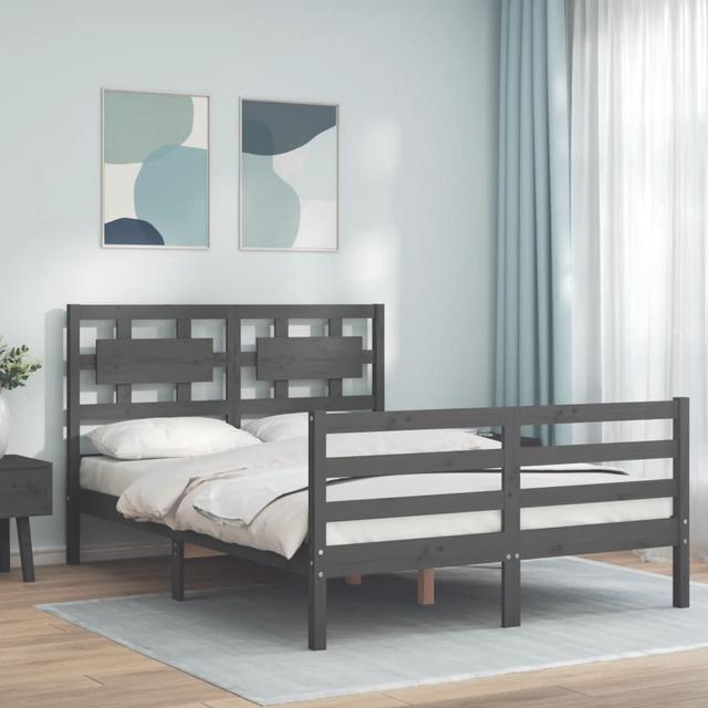 Appiah European Double (140 X 200cm) Solid Wood Bed Marlow Home Co. Colour: Grey, Size: European Double (140 x 200cm) on Productcaster.