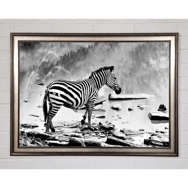 Zebras Watering Hole B N W - Single Picture Frame Art Prints Brayden Studio Size: 21cm H x 29.7cm W x 1.5cm D, Format: Matte Black Framed Paper on Productcaster.