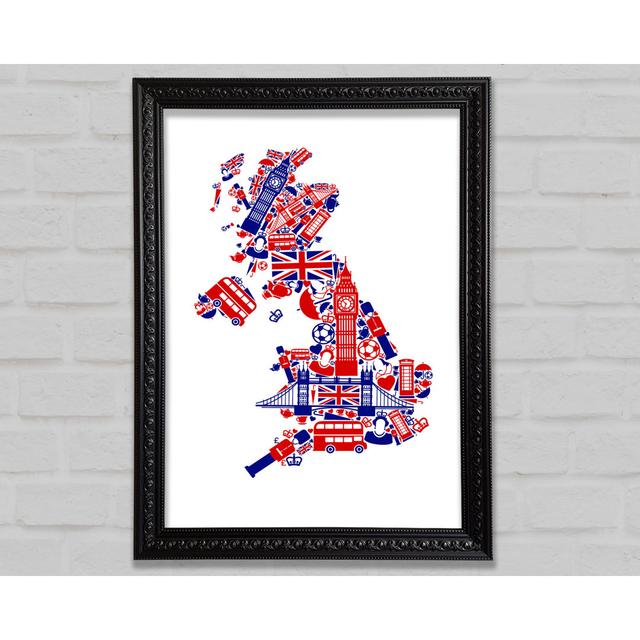 London Icons In The Shape Of The UK Framed Print Bright Star Size: 84.1cm H x 118.9cm W on Productcaster.