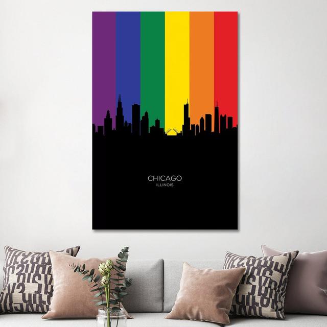 Chicago Illinois Skyline Rainbow Flag by Michael Tompsett - Wrapped Canvas Art Prints Latitude Run Size: 152.4cm H x 101.6cm W x 3.81cm D on Productcaster.