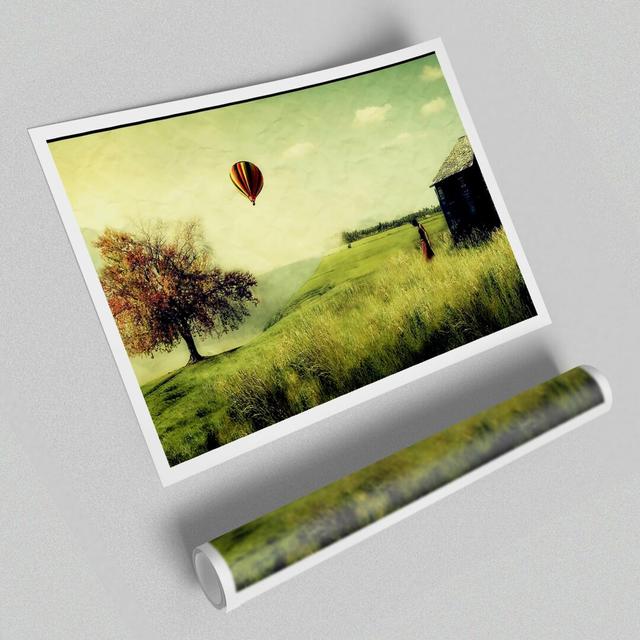 Hot Air Balloon Ride in the Countryside - Graphic Art Print on Paper East Urban Home Size: 100cm H x 141.4cm W on Productcaster.