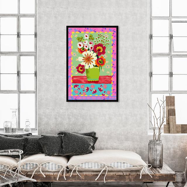 Floral And Botanical Colorful Bright Flower Bouquet, Modern Pink Framed Wall Art Print For Living Room Oliver Gal Frame Colour: Black, Size: 114.3cm H on Productcaster.