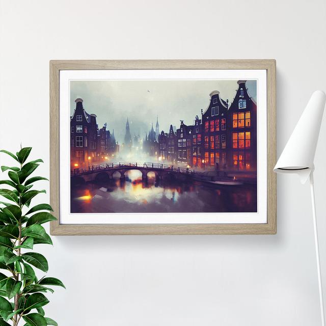 Amsterdam Canal at Night - Picture Frame Graphic Art Marlow Home Co. Frame Colour: Grey, Size: 46cm H x 64cm W x 2cm D on Productcaster.