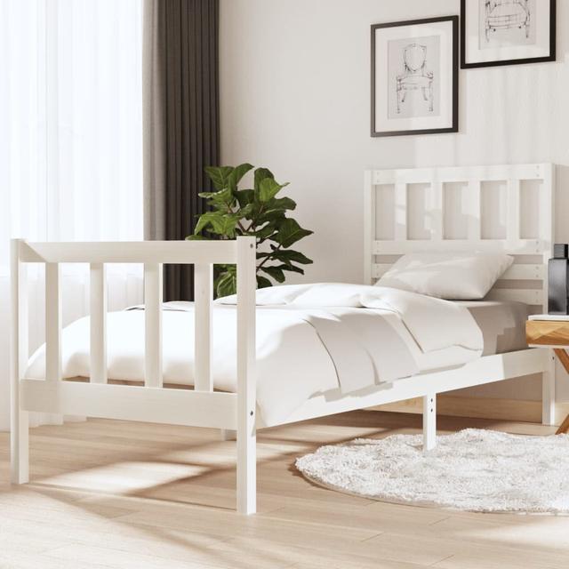 Ebern Designs Bed Frame White Solid Wood 75X190 Cm 2FT6 Small Single Ebern Designs Colour: White, Size: Small Single (2'6) on Productcaster.