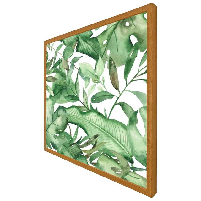 Adelilah Watercolour Green Tropical Leaves - Single Picture Frame Art Prints Bay Isle Home Frame Colour: Oak, Size: 76cm H x 76cm W x 4cm D on Productcaster.