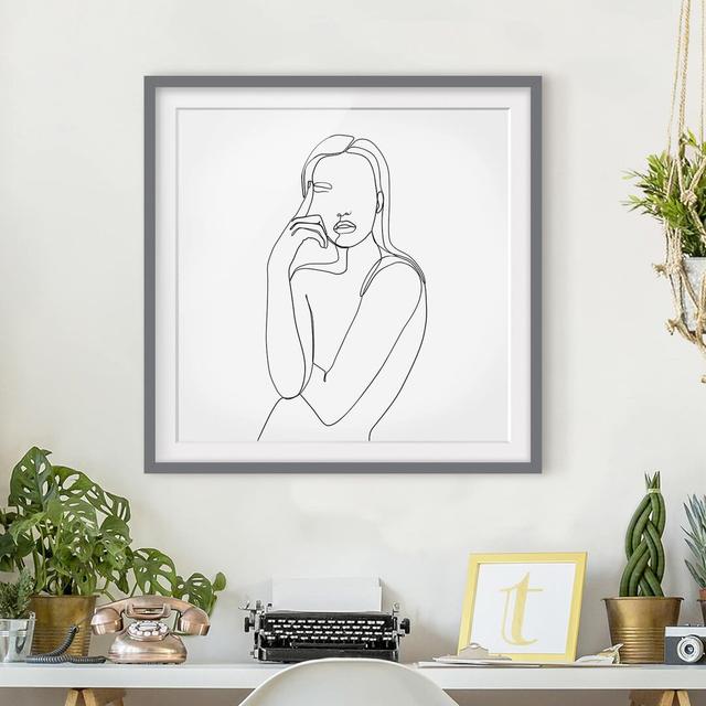 Line Art Thoughtful Woman - Single Picture Frame Print Metro Lane Format: Grey, Size: 70cm H x 70cm W x 2cm D, Matte Colour: White on Productcaster.