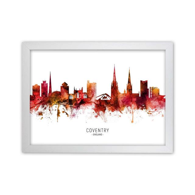 Coventry England Skyline Red City Name by Michael Tompsett - Print Ebern Designs Size: 34cm H x 46cm W x 3cm D, Format: White Framed on Productcaster.