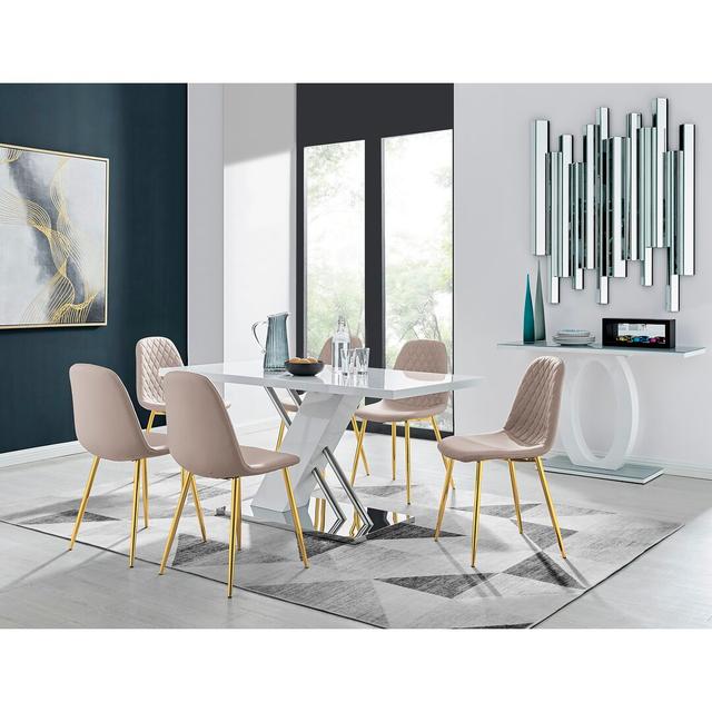 Corova Dining Set with 6 Chairs Canora Grey Colour (Chair): Cappuccino Beige on Productcaster.