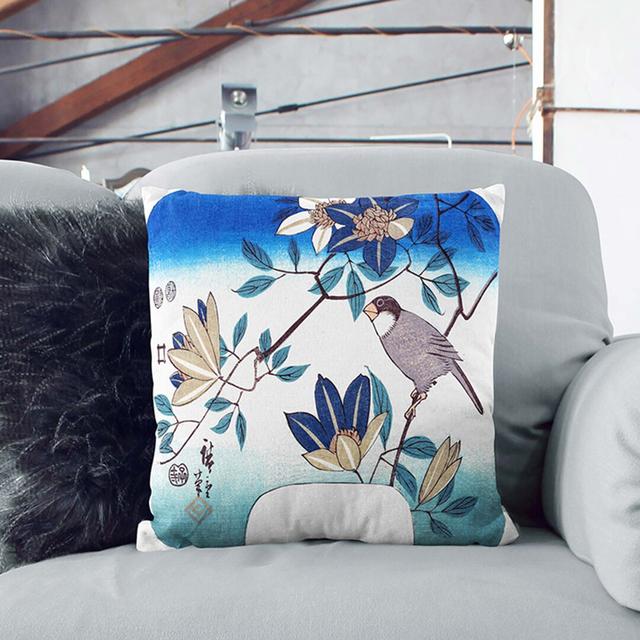 Bird & Clematis Flowers by Utagawa Hiroshige Cushion with Filling East Urban Home Size: 55 x 55 cm, Backing Colour: Stone on Productcaster.