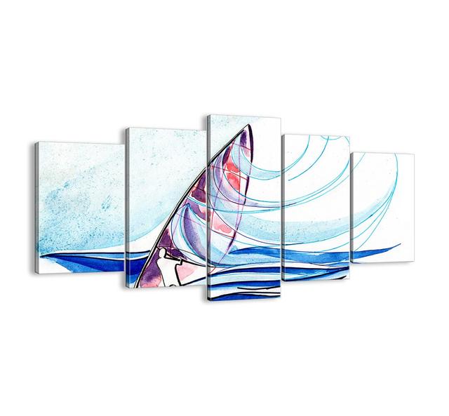 'With the Wind in the Rhythm of the Waves' - 5 Piece Graphic Art Print Set on Canvas Longshore Tides Size: 85cm H x 160cm W x 1.8cm D on Productcaster.