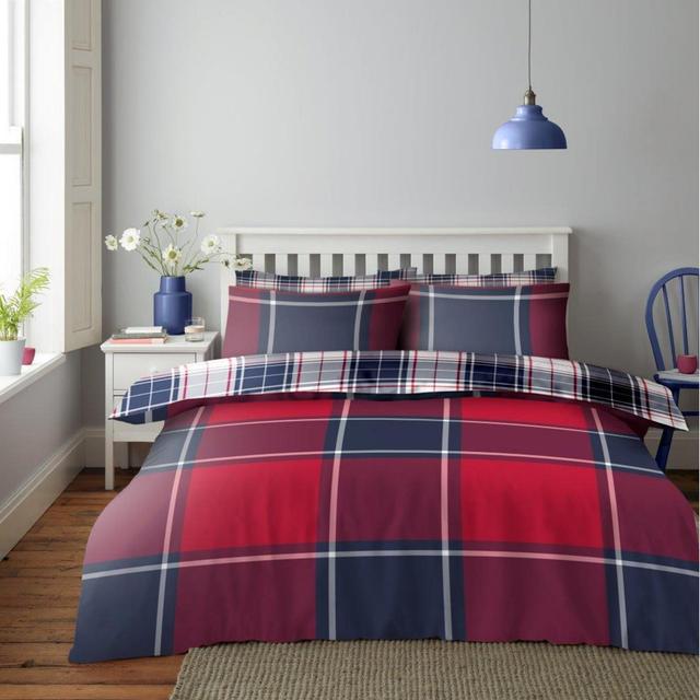 Cotton Blend 144 TC Reversible Duvet Cover Set East Urban Home Colour: Red, Size: Double - 2 Standard Pillowcases on Productcaster.