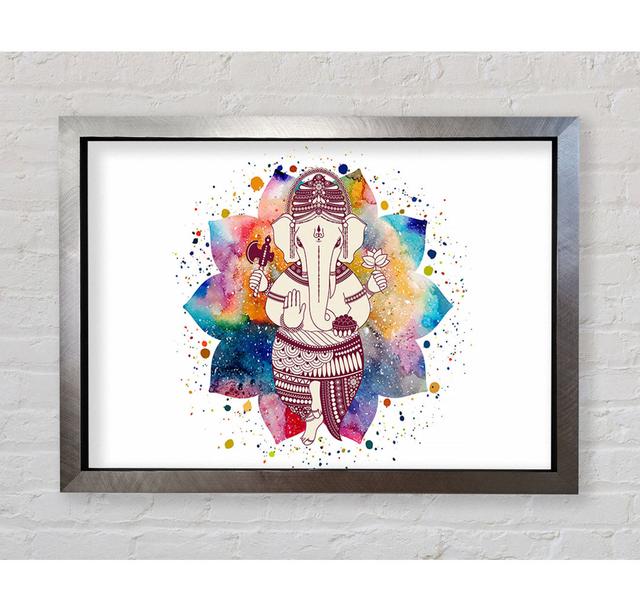 Ganesha Hindu Gott Gerahmter Druck BohoLiving Größe: 42cm H x 59,7cm B x 3,4cm T, Format: Poster mit silberfarbenem Rahmen on Productcaster.