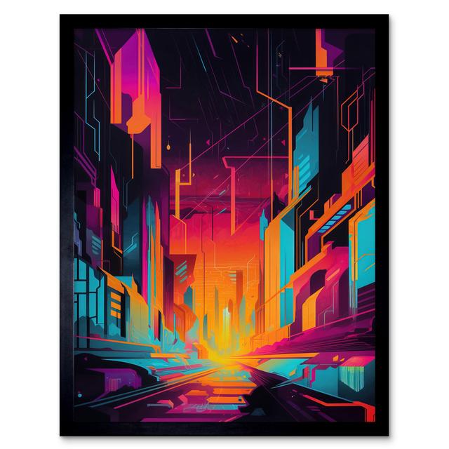 Neon Light Colour Abstract Metropolis Cityscape Sunrise Modern Artwork Art Print Framed Poster Wall Decor 12X16 Inch 17 Stories on Productcaster.