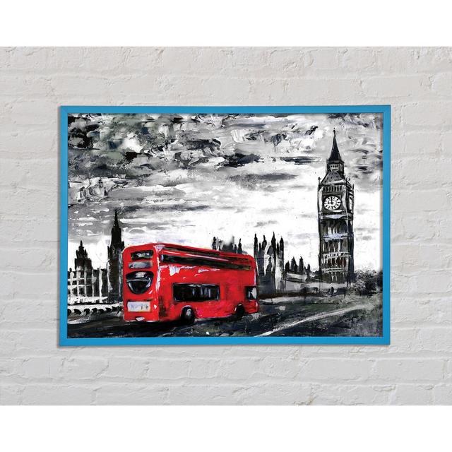 Big Ben Red Bus - Print Ebern Designs Size: 42cm H x 59.7cm W x 2cm D, Format: Blue Framed Paper on Productcaster.