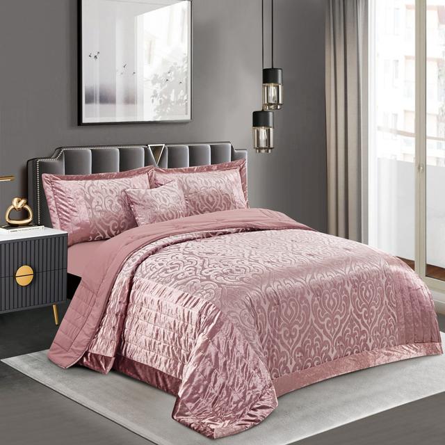 Bradwood Velvet Embossed Crush Velvet Boxes Bedspread with Pillow Shams Rosdorf Park Colour: Mink, Size: UK Kingsize - 230 x 220 cm on Productcaster.