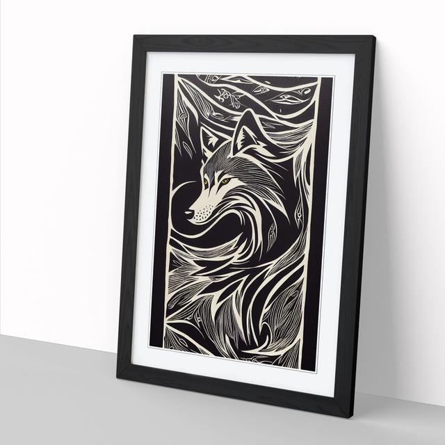 FRM-V0523-2924X Wolf Sgraffito - Print Metro Lane Size: 46cm H x 34cm W x 2cm D, Frame Option: Walnut on Productcaster.