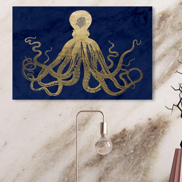 Squid Gold And Navy Marble - No Frame Painting on Canvas East Urban Home Size: 25.4 cm H x 38.1 cm W on Productcaster.