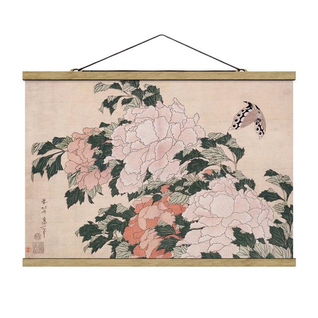 Pink Peonies with Butterfly by Katsushika Hokusai - Graphic Art Print Rosalind Wheeler Size: 33.5cm H x 50cm W x 0.3cm D on Productcaster.