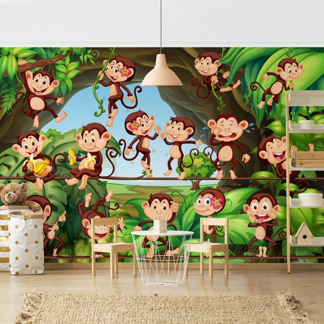 Jungle Monkeys 2.9m x 432cm Textured Matt Peel & Stick Wall Mural East Urban Home Size: 3.2m x 4.8m on Productcaster.