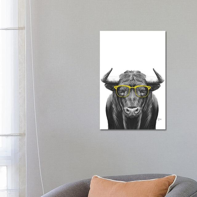 Bull With Yellow Glasses by Printable Lisa's Pets - Wrapped Canvas Graphic Art Happy Larry Size: 66.04cm H x 45.72cm W x 3.81cm D on Productcaster.