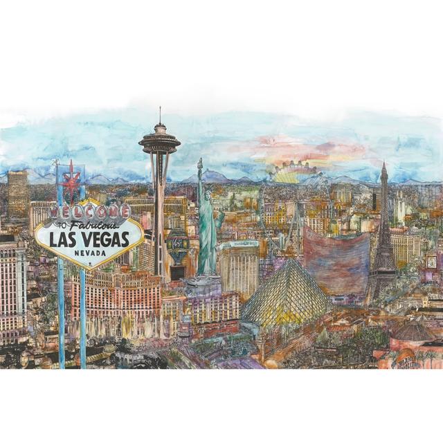 Vegas Skyline In Color by Melissa Wang - Wrapped Canvas Print Rosalind Wheeler Size: 81cm H x 122cm W x 3.8cm D on Productcaster.