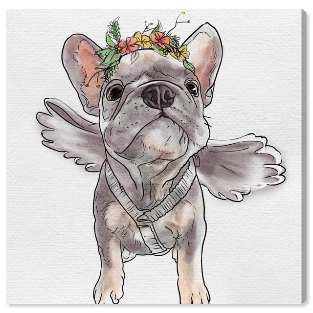 'Frenchie Angel' Graphic Art Print on Canvas Oliver Gal Size: 40.6 cm H x 40.6 cm W on Productcaster.