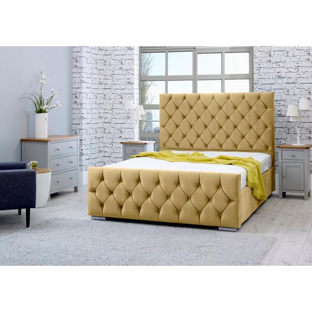 Katara Upholstered Bed Frame Mercer41 Size: Small Double (4'), Colour: Beige on Productcaster.