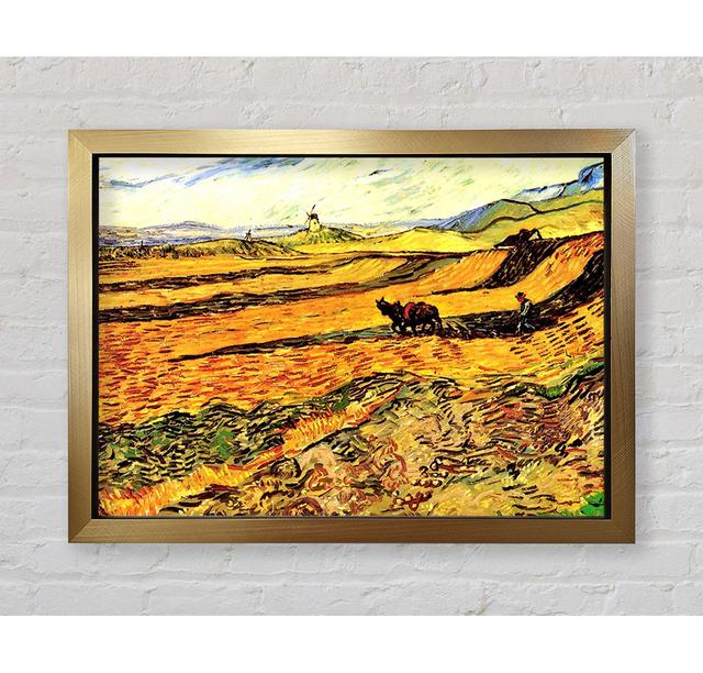 Feld mit Pflüger und Mühle von Vincent Van Gogh - Einzelne Bilderrahmen Kunstdrucke Bright Star Größe: 100 cm H x 141,4 cm B x 3,4 cm T on Productcaster.