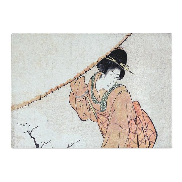 Tempered Glass Woman in a Snow Storm by Utagawa Toyohiro Chopping Board East Urban Home Size: 28.5 cm x 20 cm on Productcaster.