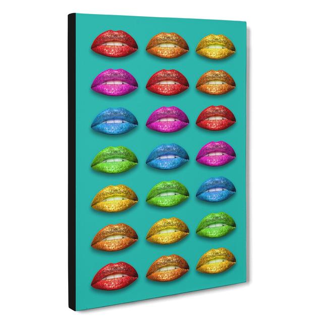 Rainbow Lips Teal - Wrapped Canvas Graphic Art East Urban Home Size: 60cm H x 40cm W x 3cm D on Productcaster.