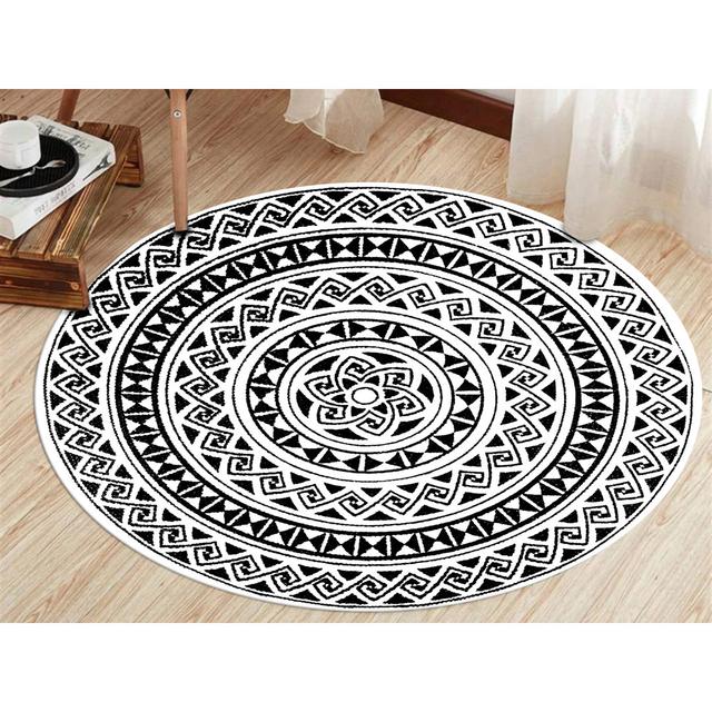 Hiawatha Flatweave Black/White Rug Bloomsbury Market Rug Size: Round 120cm on Productcaster.