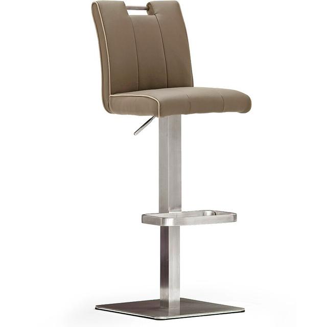 Höhenverstellbarer Barstuhl Ruger George Oliver Material: Leather, Upholstery Colour: Brushed stainless steel/Cappuccino on Productcaster.