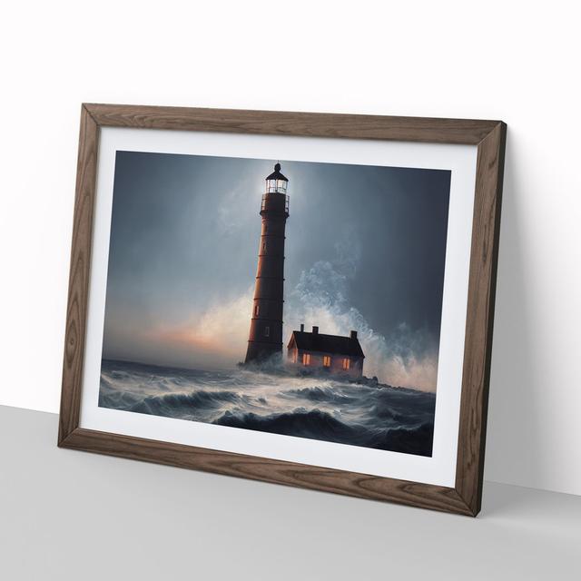 Bright Lighthouse - Picture Frame Graphic Art Breakwater Bay Size: 34cm H x 46cm W x 2cm D, Frame Colour: Walnut Framed on Productcaster.