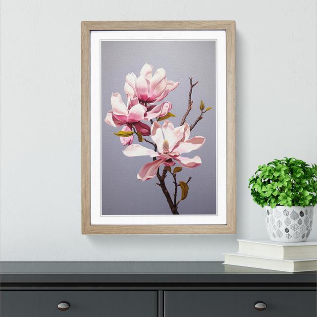 Magnolia Flower Modern - Single Picture Frame Print on Wood Marlow Home Co. Format: Oak Framed, Size: 34cm H x 25cm W x 2cm D on Productcaster.