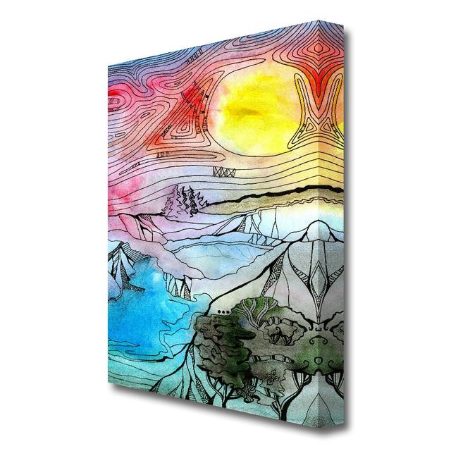 Abstract Sunset Tree Landscape - Wrapped Canvas Painting Print East Urban Home Size: 142.2 cm H x 101.6 cm W on Productcaster.