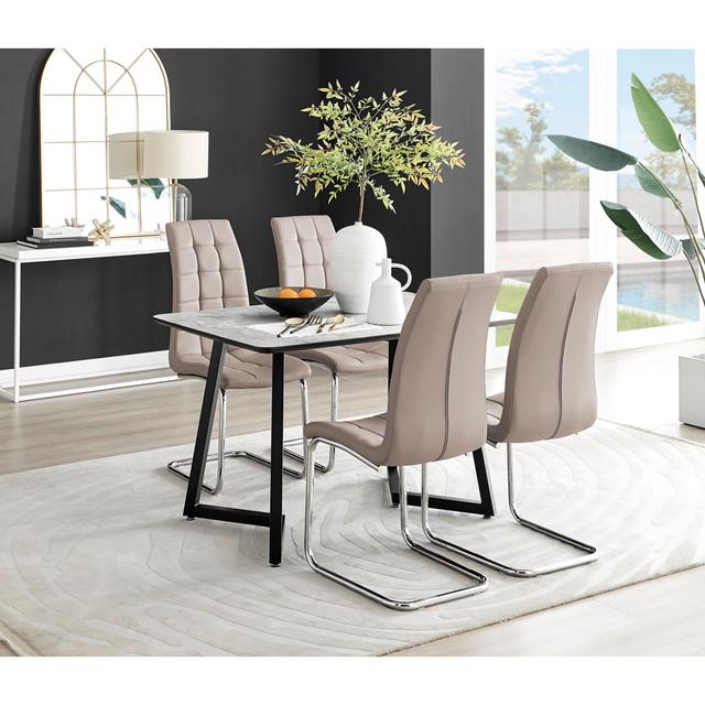 Industrial Design White & Grey Marble Effect Melamine Dining Table Set with 4 Faux Leather Chairs Canora Grey Colour (Chair): Light Pink/Silver on Productcaster.