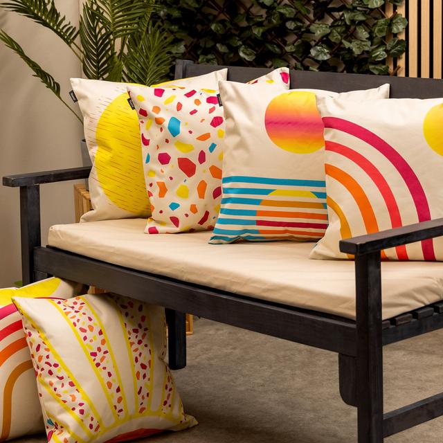 Indoor / Outdoor Abstract Multi Square Throw Cushion (Set of 4) Bean Bag Bazaar on Productcaster.