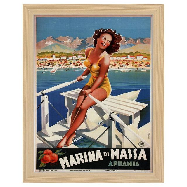 Leinwandbild Vintage Tourist Poster Marina Di Massa Happy Larry Rahmen-Option: Braun on Productcaster.