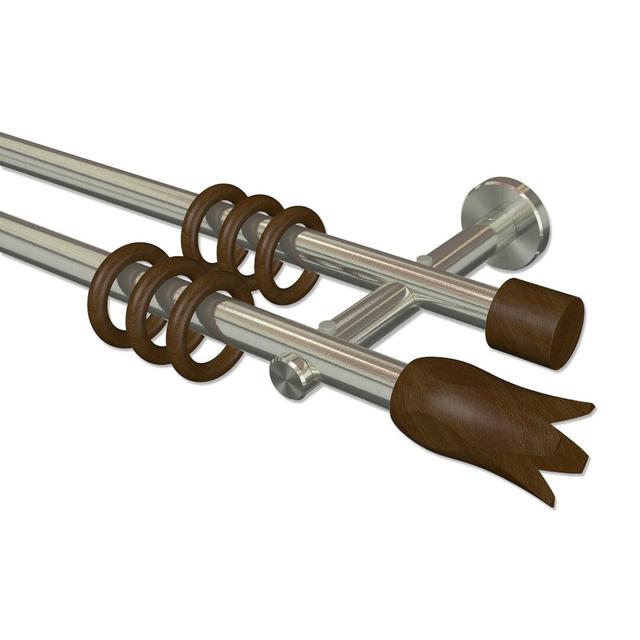 Blaisdell Curtain Pole Set Symple Stuff Finish: Stainless Steel/Walnut Lacquered, Size: 5cm H x 320cm W x 15cm D on Productcaster.