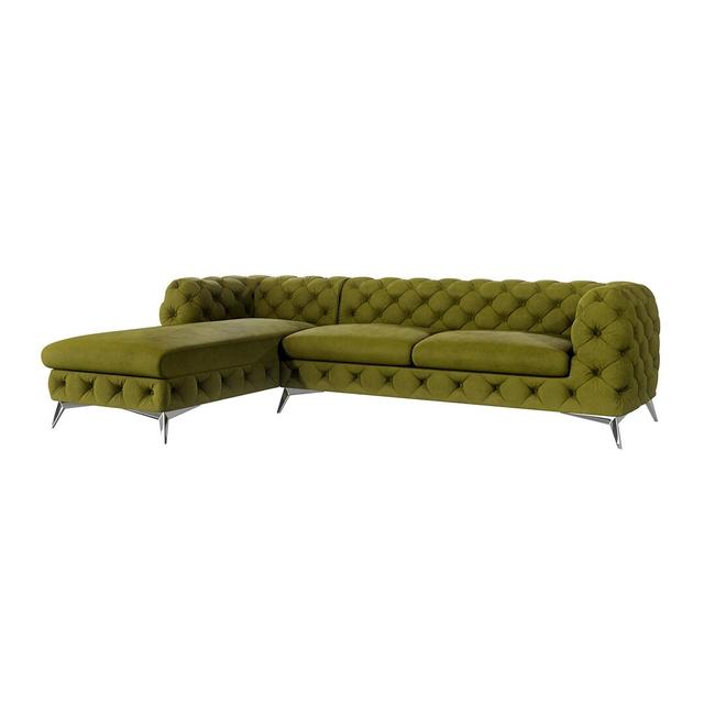 Corner sofa with ottoman Chesterfield Bertwin with silver metal feet Ivy Bronx Orientation: Left facing, Upholstery Colour: Olive on Productcaster.