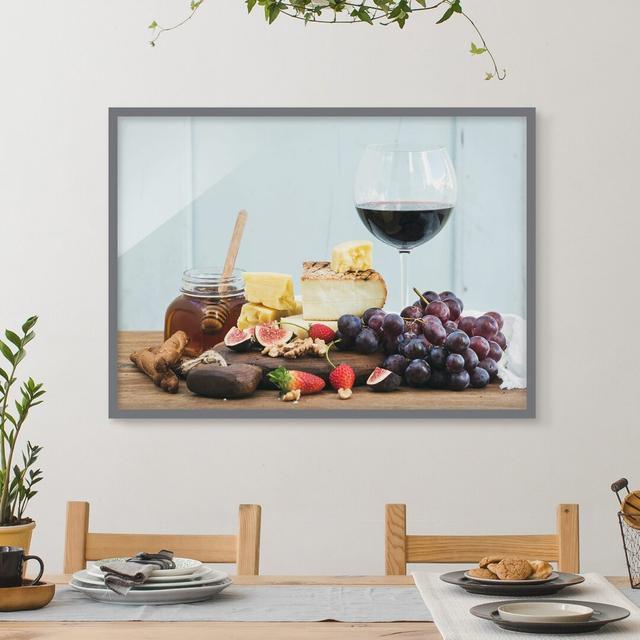 Cheese and Wine - Picture Frame Graphic Art August Grove Frame Option: Grey Framed, Size: 30cm H x 40cm W x 2cm D on Productcaster.