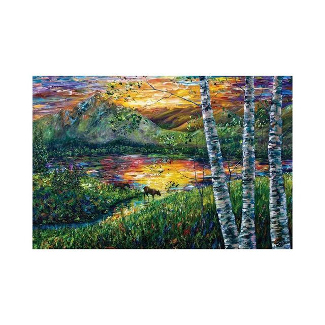 Sleeping Meadow - Colorado Moose Crossing by OLena Art - Wrapped Canvas Painting Alpen Home Size: 66.04cm H x 101.6cm W x 1.91cm D on Productcaster.